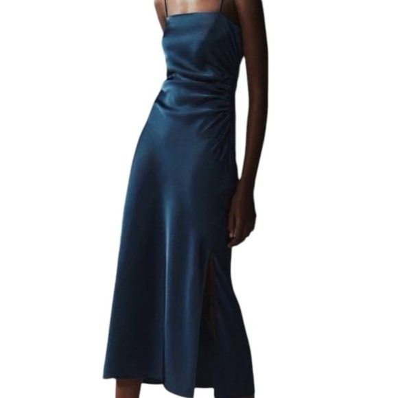 HOUSE OF HARLOW 1960 Navy Satiny‎ Silku Midi Dress Party Holiday Wedding Size M - Picture 9 of 9